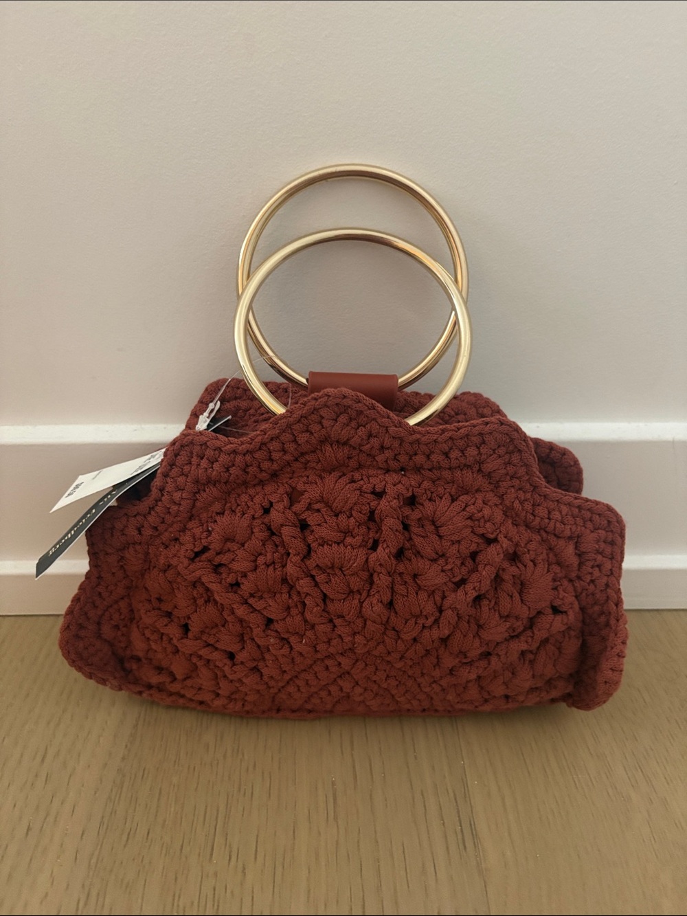 Gold-Ring Crochet Mini Bag in Rust